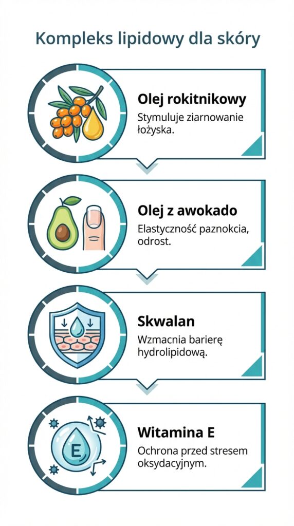Składniki kompleksu lipidowego: olej rokitnikowy, awokado, skwalan i witamina E.